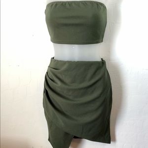 Nasty Gal Wrap Star Bandeau Top and Wrap Skirt Set, Olive Green, US Size 4, NWT